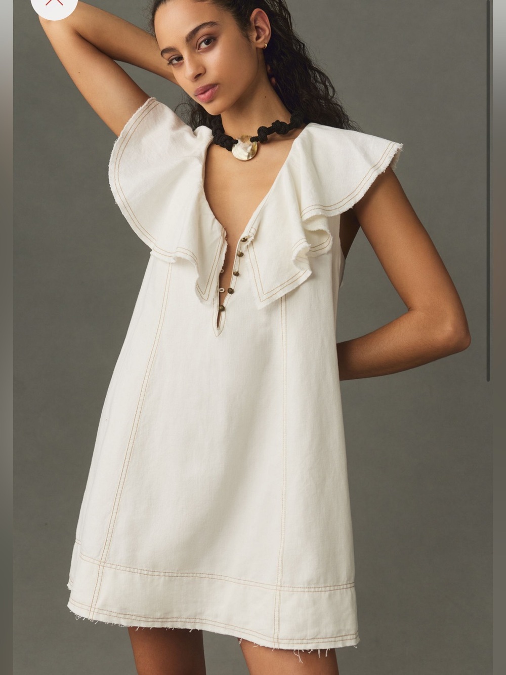 Pilcro V-Neck Ruffle Linen Mini Dress - Picture 3 of 12
